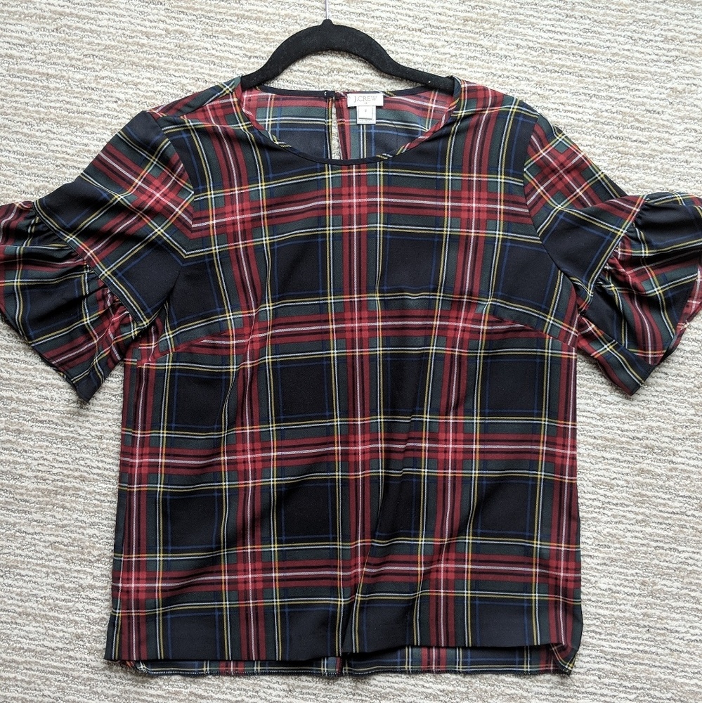 Plaid flutter sleeve shirt